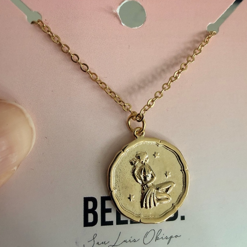 Aquarius Zodiac Stamp Charm Necklace in Gold